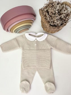 Conjunto de Malha com gola redonda Areia